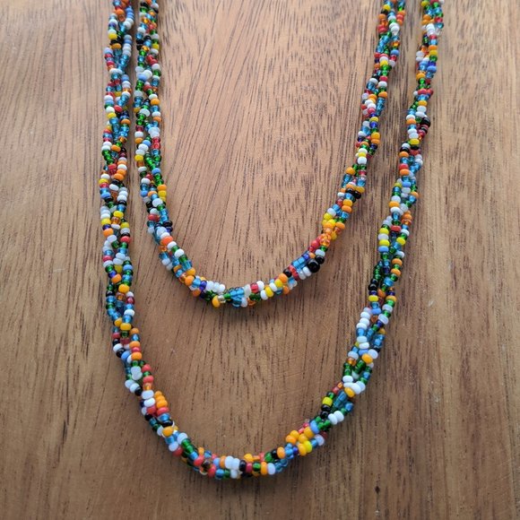 Vintage Jewelry - Vintage Braided 3 Strand Seed Bead Necklace